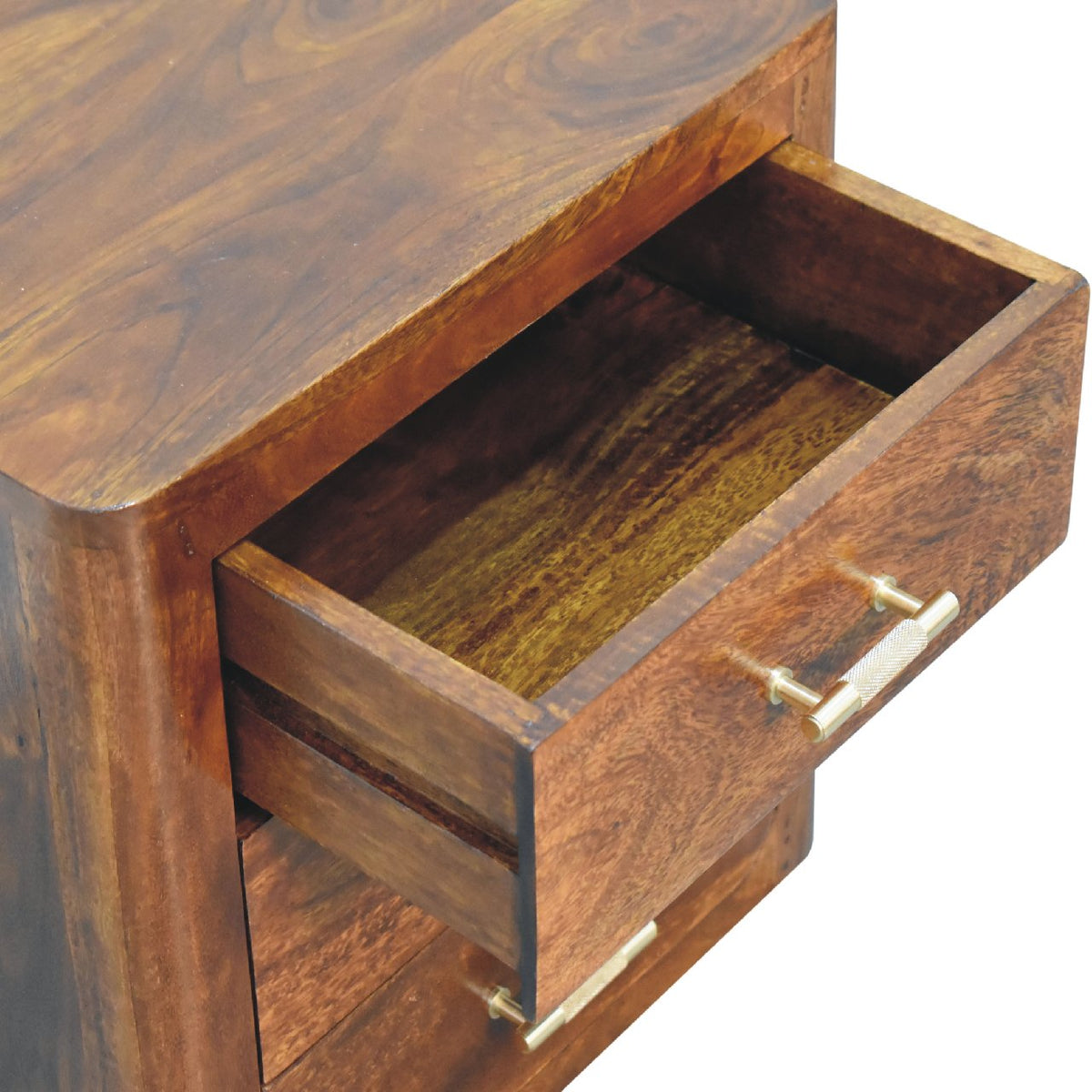 Luca Chestnut Nightstand with 3 Drawers - Solid Mango Wood