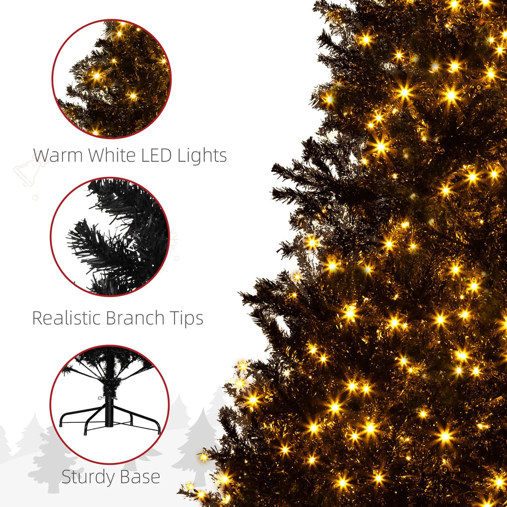 7.5 Ft Pre-Lit Artificial Christmas Tree with 500 LED Lights - Black