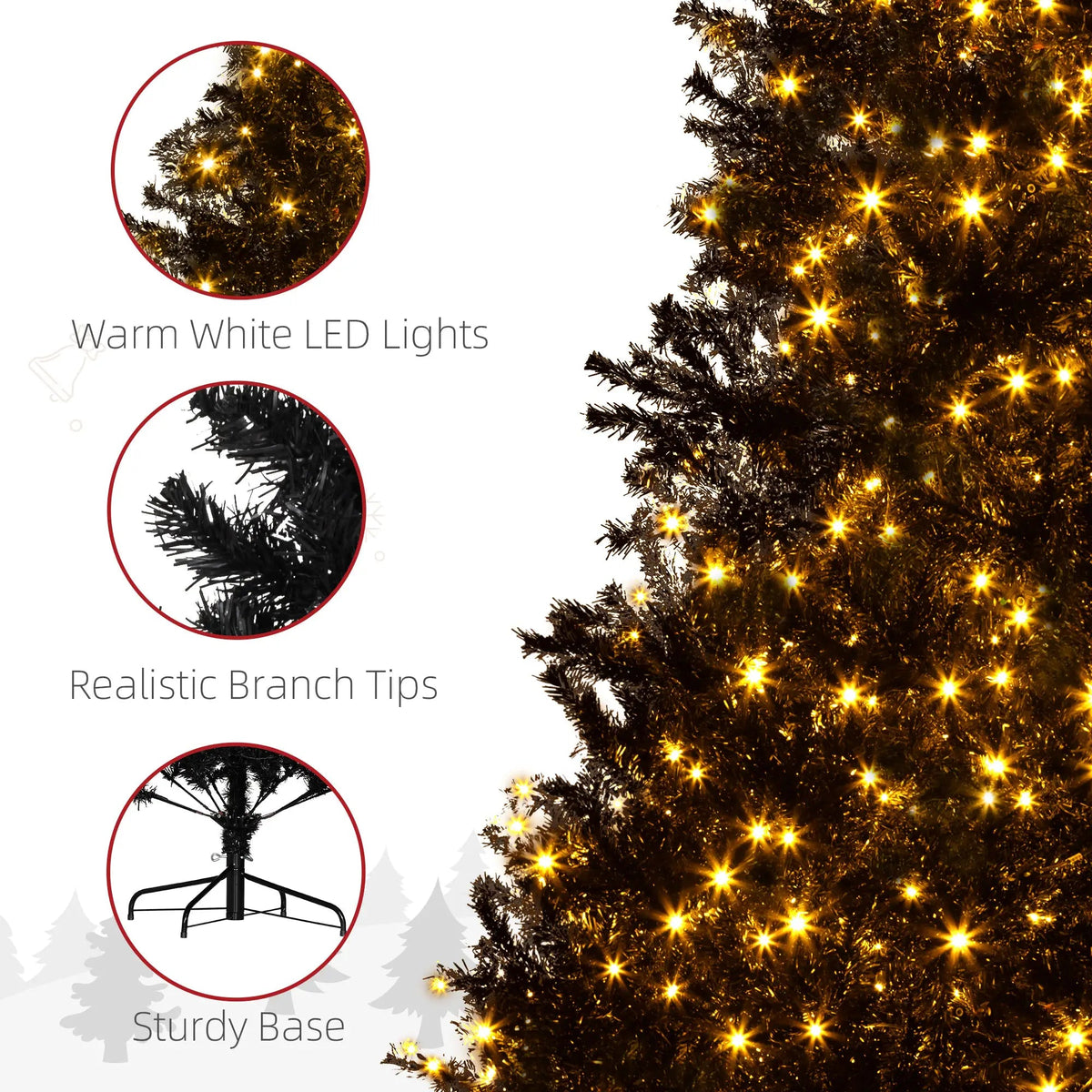 7.5 Ft Pre-Lit Artificial Christmas Tree with 500 LED Lights - Black
