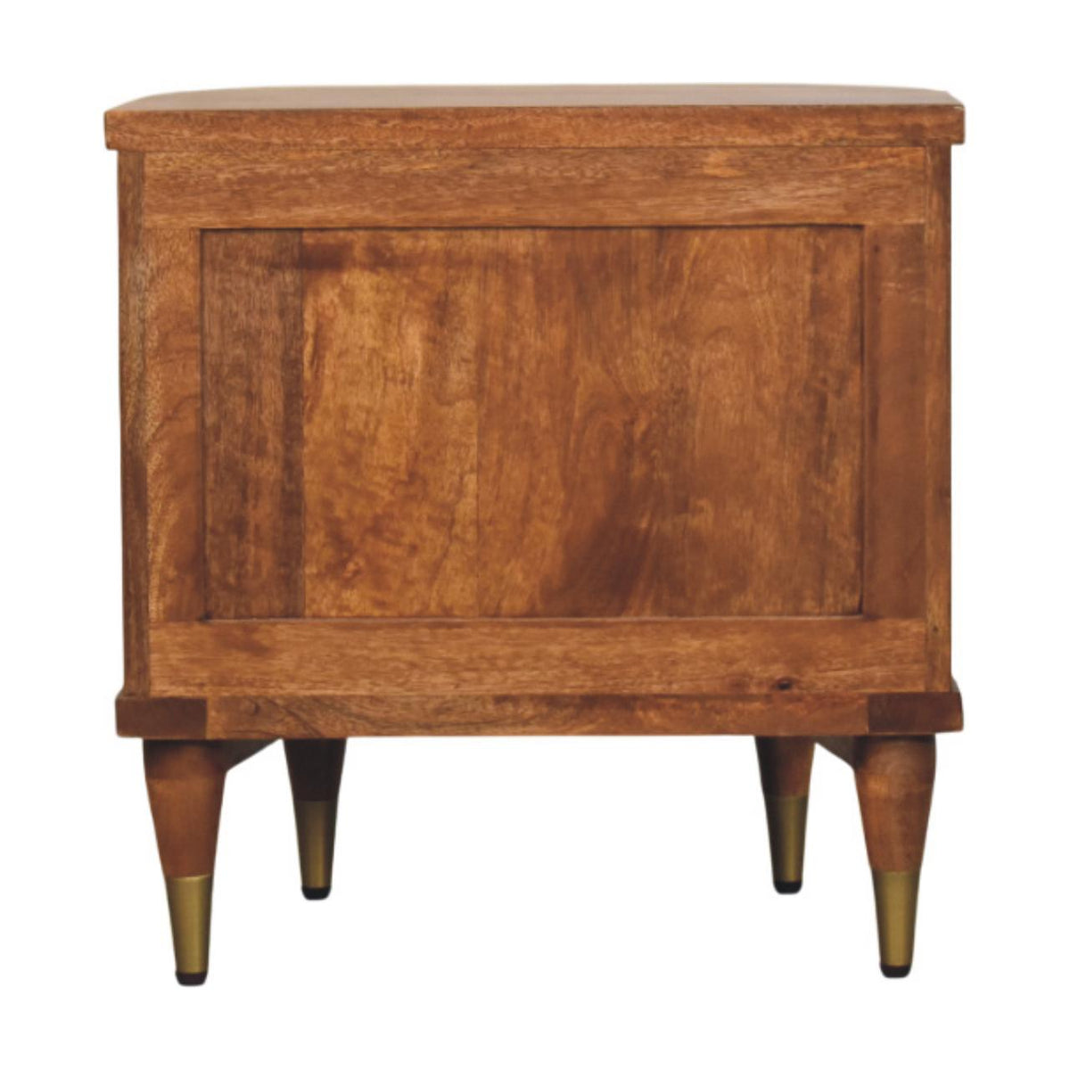 Solid Wood Ribbed Bedside Table with Ribbed Design - Amber Oak Finish