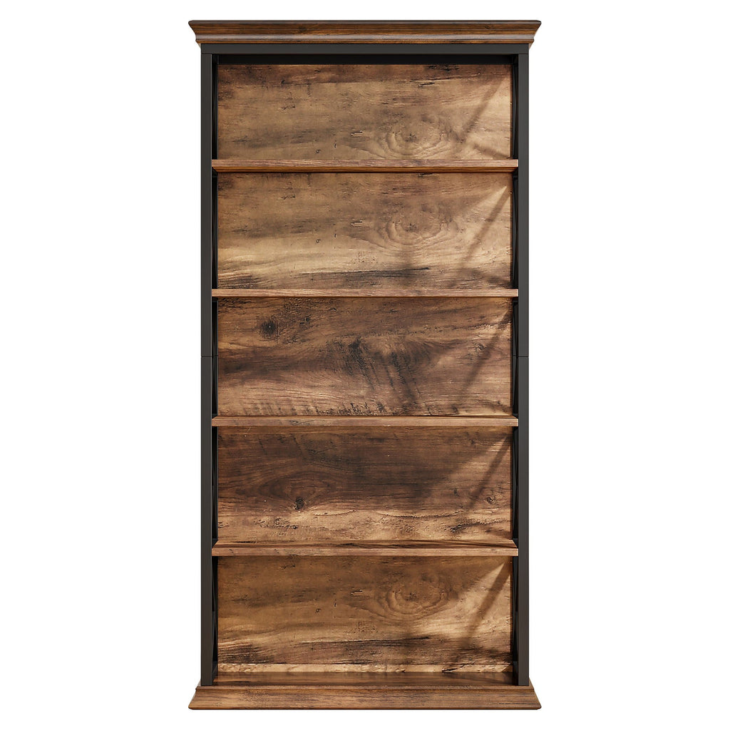 6 Tier Industrial Bookcase with X Pattern Design - Rustic Brown