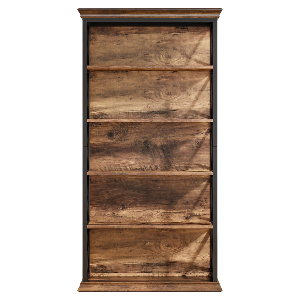 6 Tier Industrial Bookcase with X Pattern Design - Rustic Brown