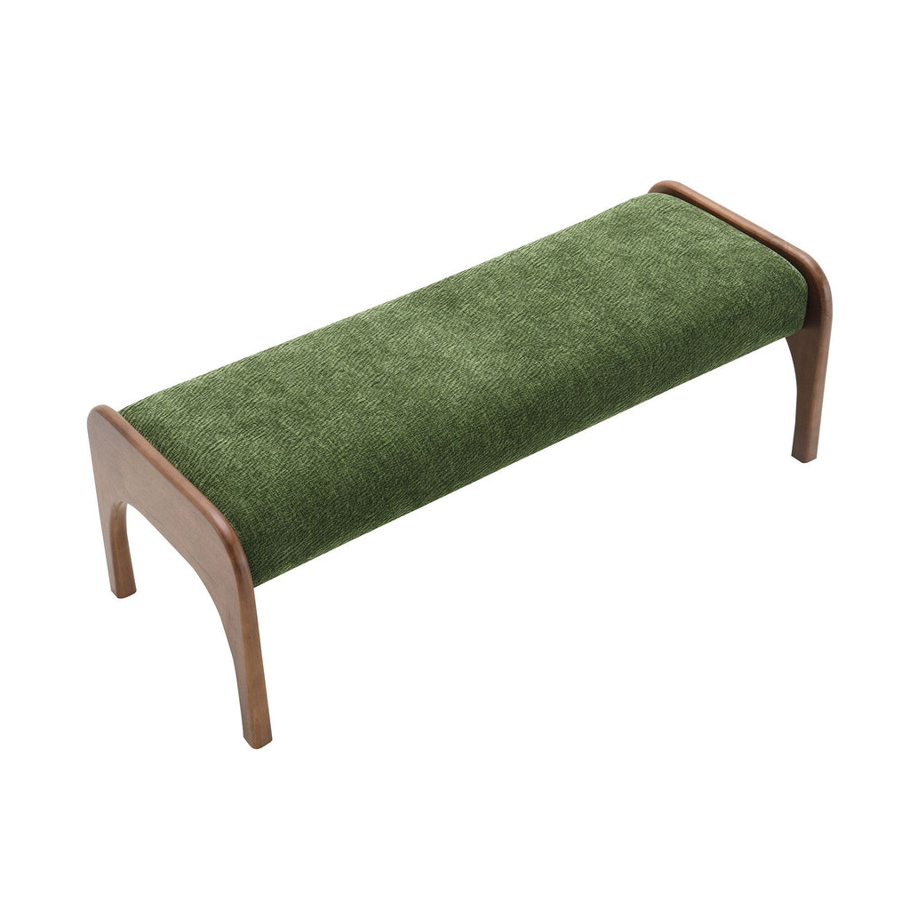 Modern Upholstered Long Bench with Plush Cushion - Beige or Dark Green
