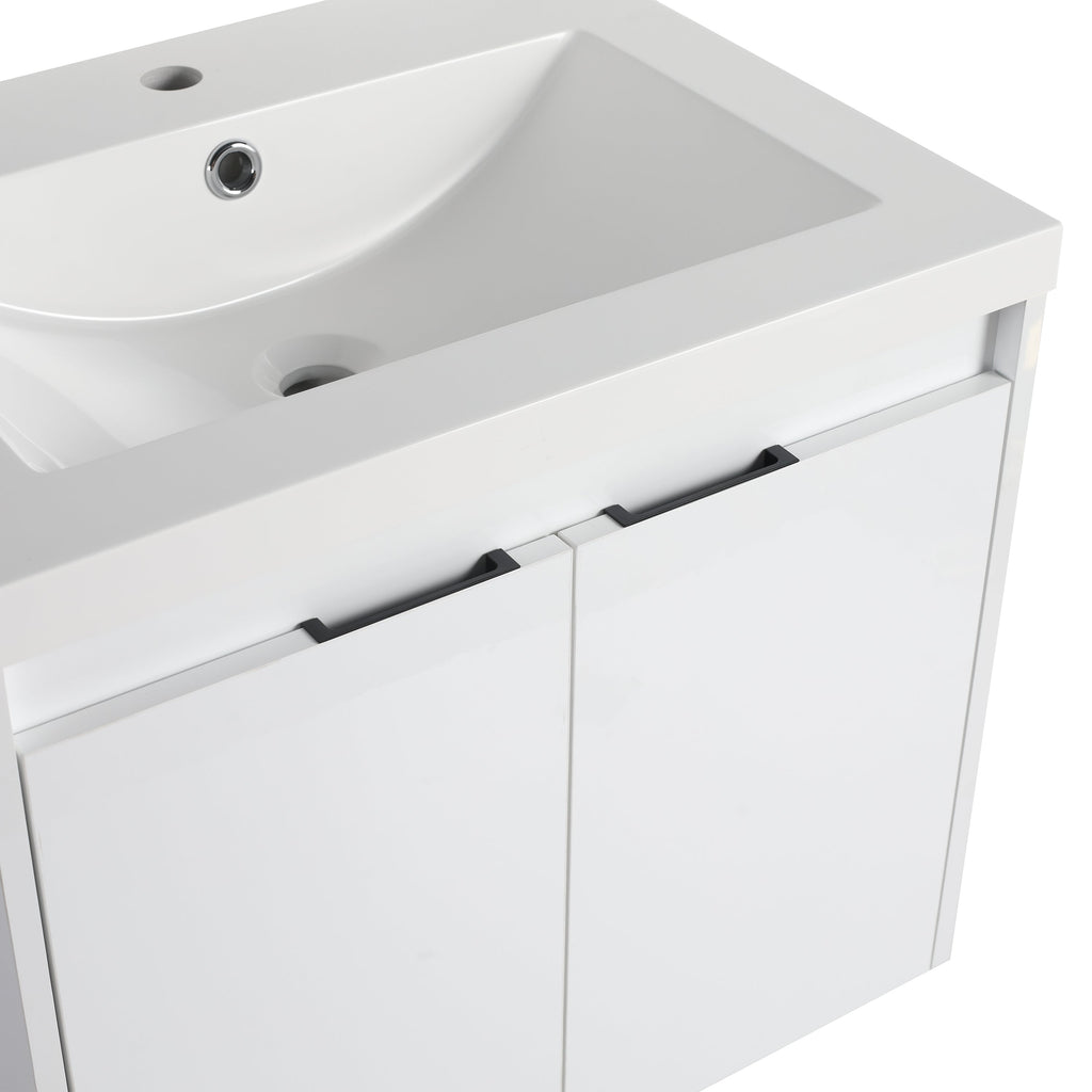 24" Bathroom Vanity with Resin Sink and Soft Close Doors - White