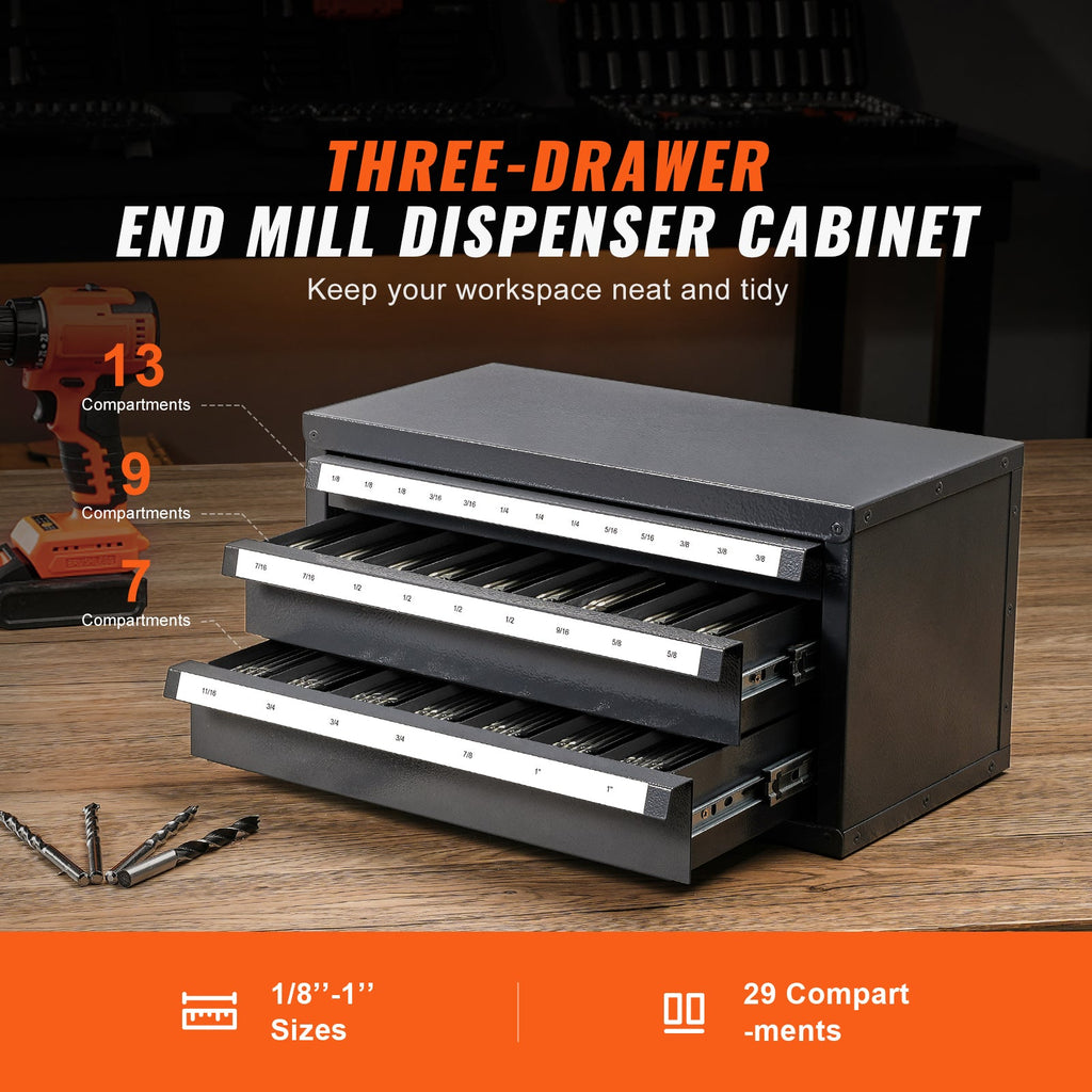 End Mill Dispenser Cabinet with 29 Compartments - Steel