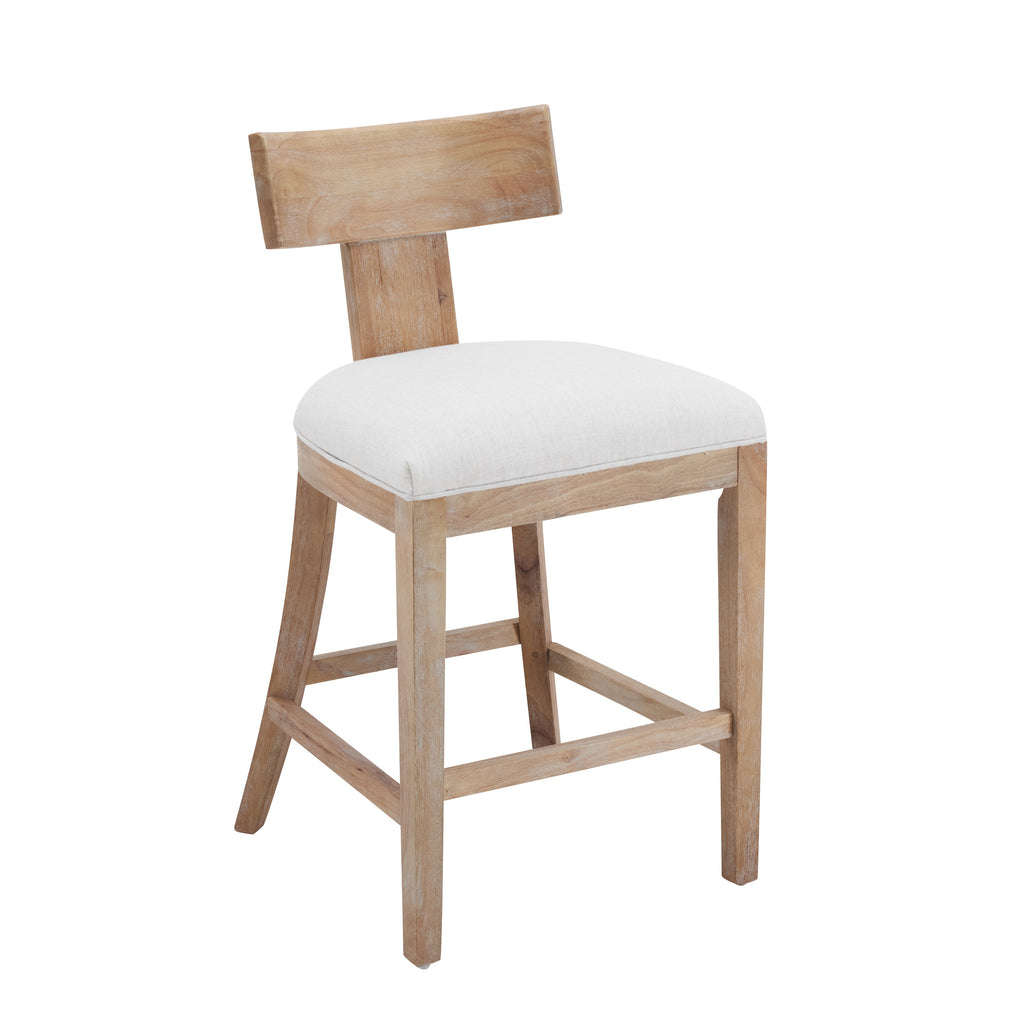 27" Upholstered Counter Stools Set of 2 with Solid Rubber Wood Frame - Beige & Natural
