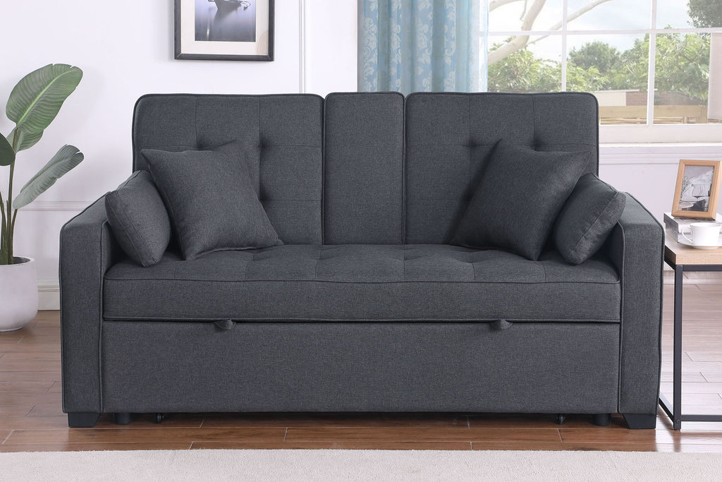 Convertible Sleeper Loveseat with Cup Holder & Charging Ports - Dark Gray