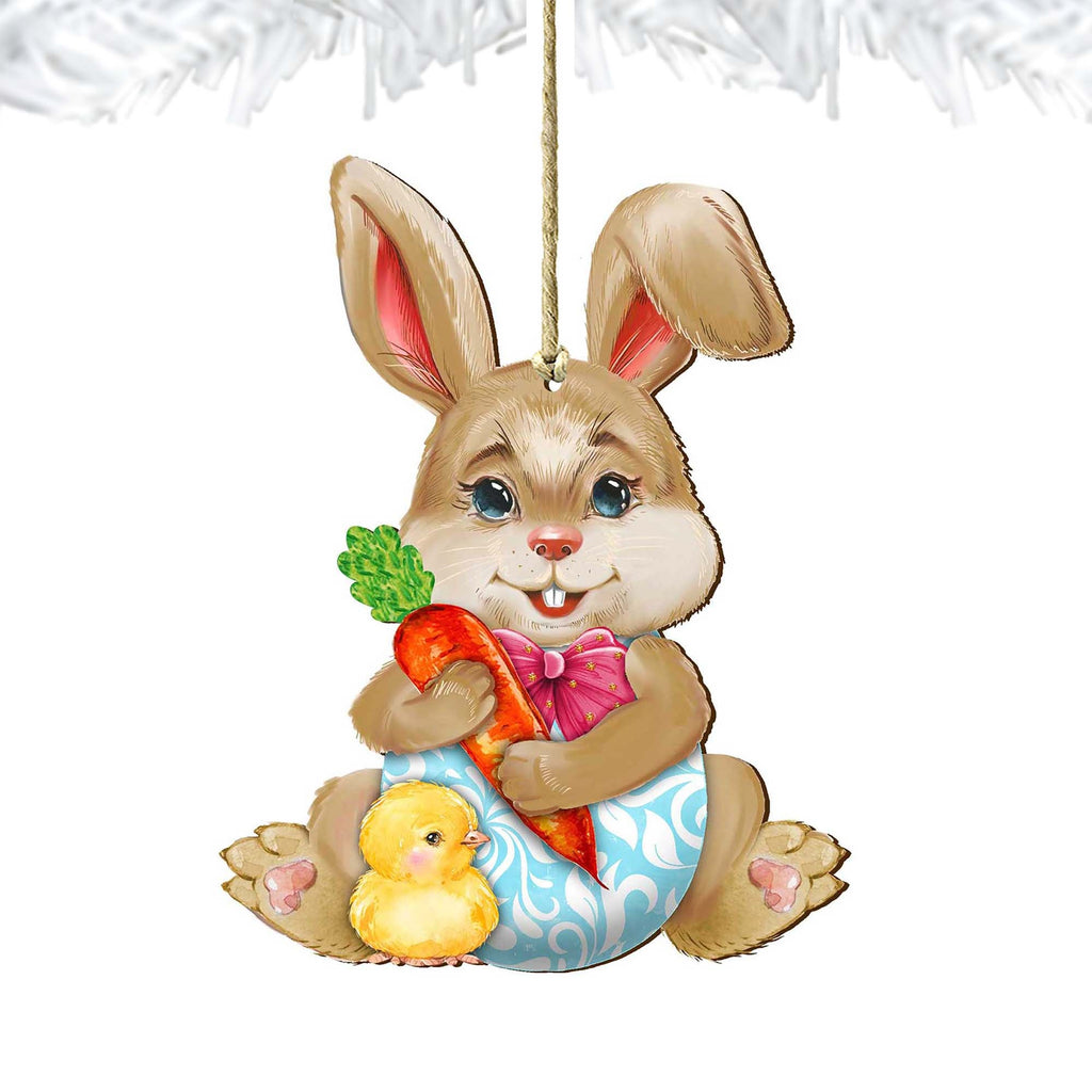Carrot Bunny with Chick Wooden Ornaments by G.DeBrekht - Easter Spring Decor - 815432-1