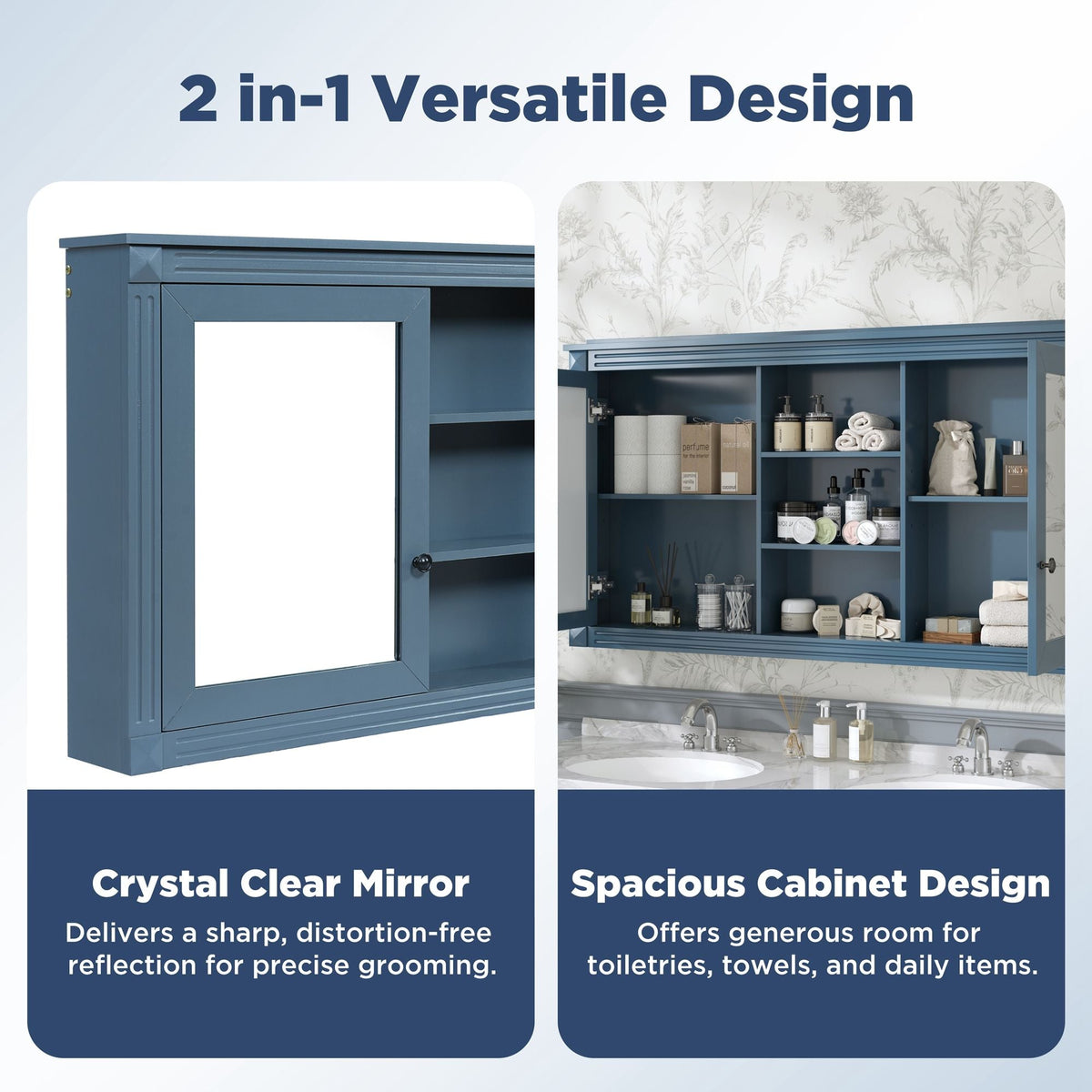 Modern Wall-Mount 2 In 1 Mirror Cabinet