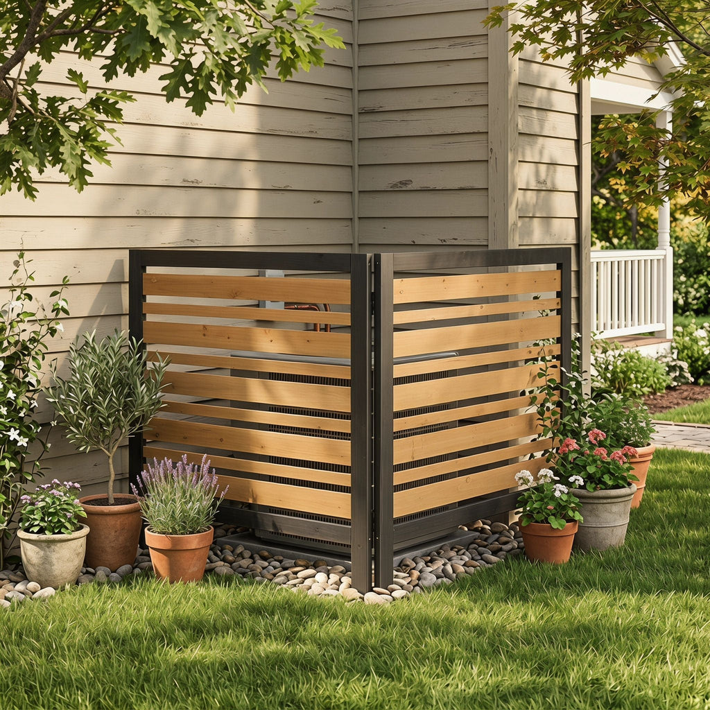 Outdoor Air Conditioner Fence Screen with Slatted Airflow - Light Brown
