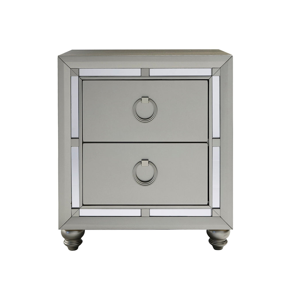 Gemstone Silver Nightstand with Mirror Accents - Chloe