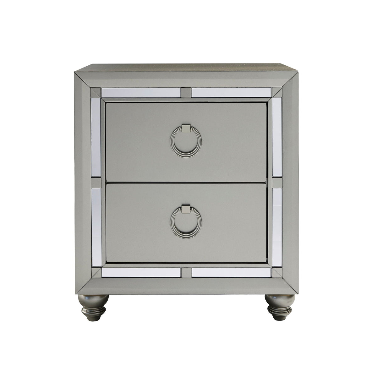 Gemstone Silver Nightstand with Mirror Accents - Chloe