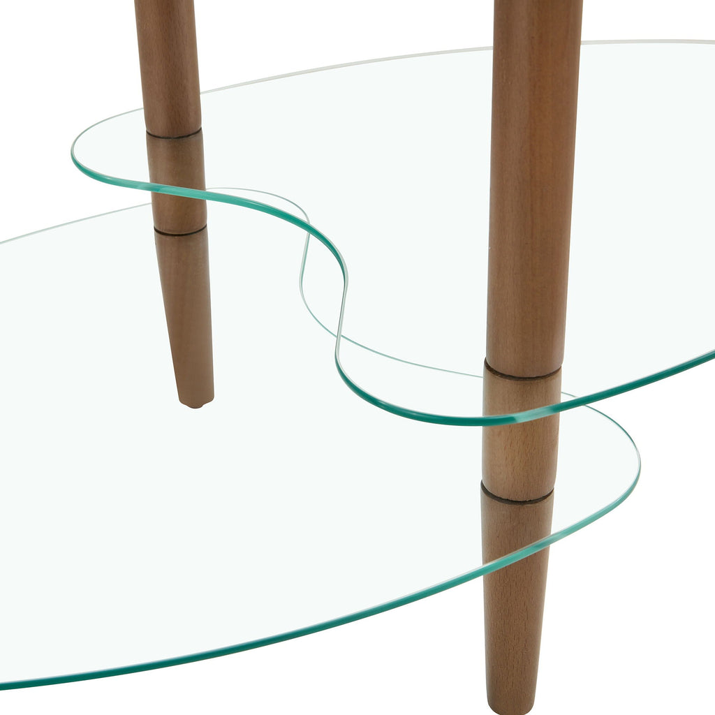 Transparent Oval Glass Coffee Table with 3-Layer Tempered Glass - White or Light Brown