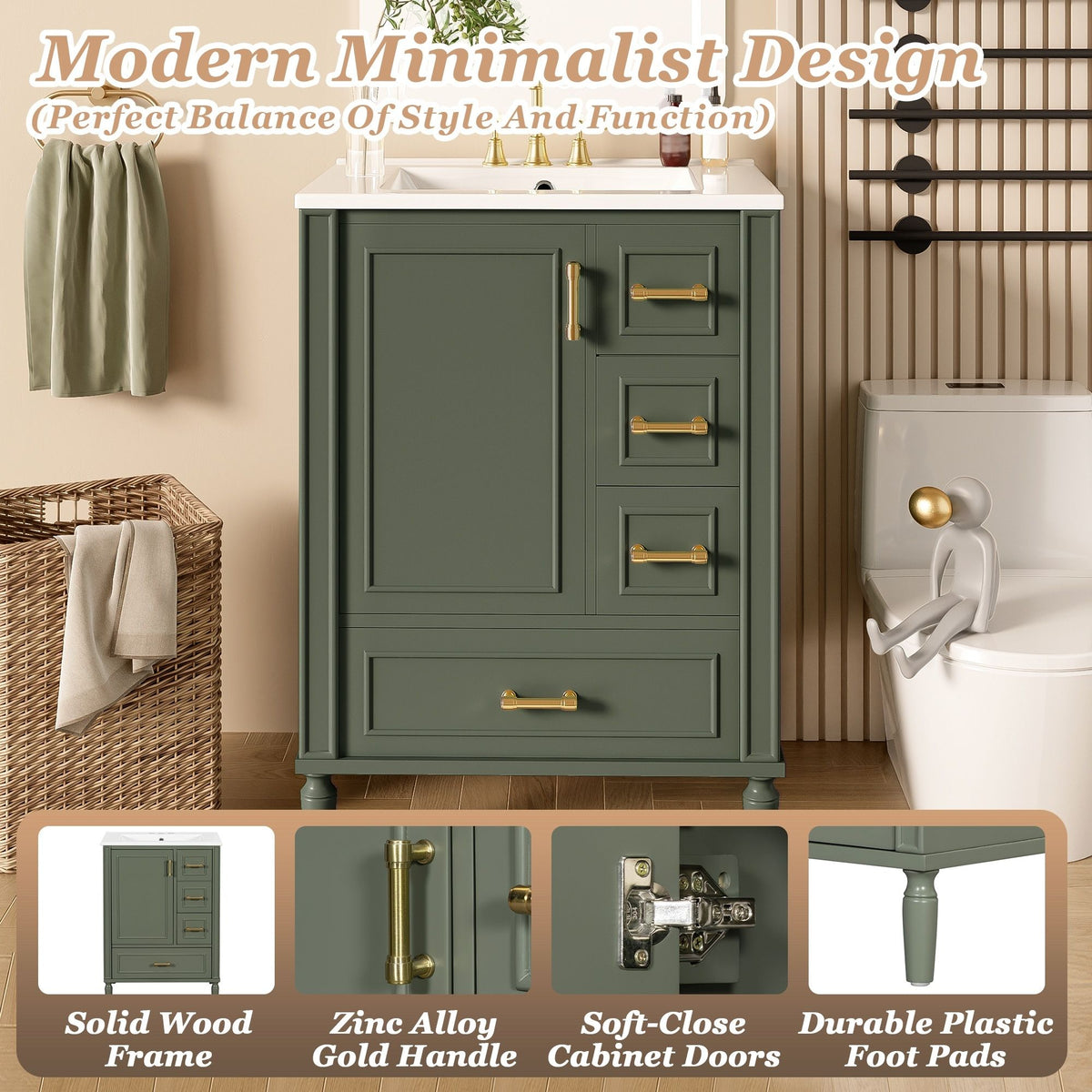 Traditional Bathroom Vanity Set with Soft Close Doors - Multiple Colors