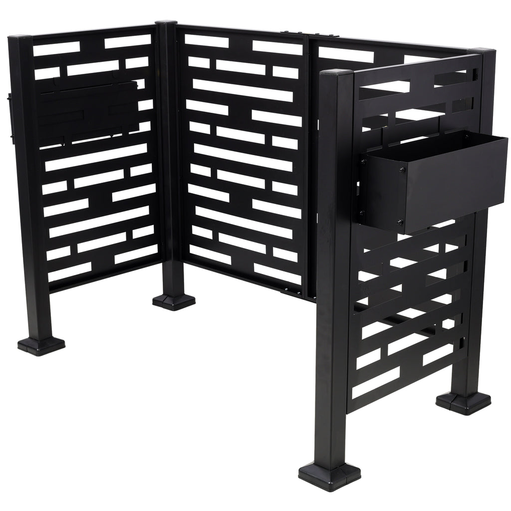 Metal Air Conditioner Fence with Planter Boxes - Black