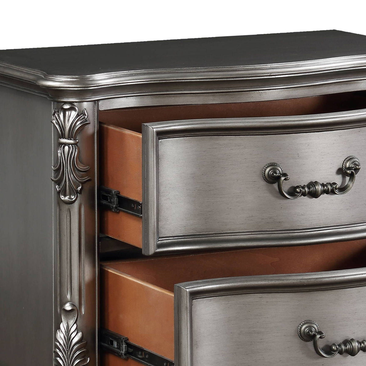 Ariadne Nightstand with Antique Silver Finish - Traditional Wood Accent
