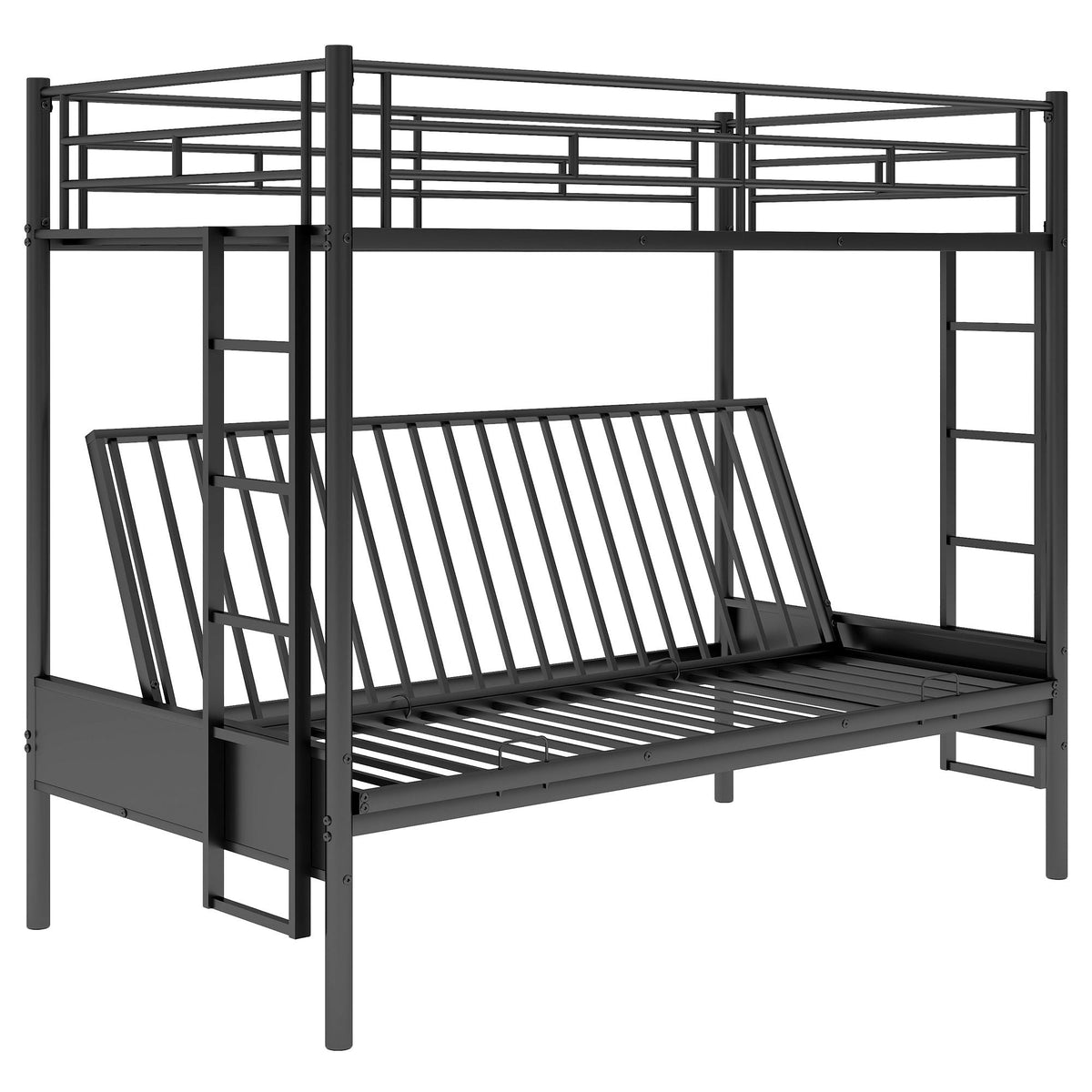 Twin Over Full Bunk Bed with Convertible Futon Sofa - Black