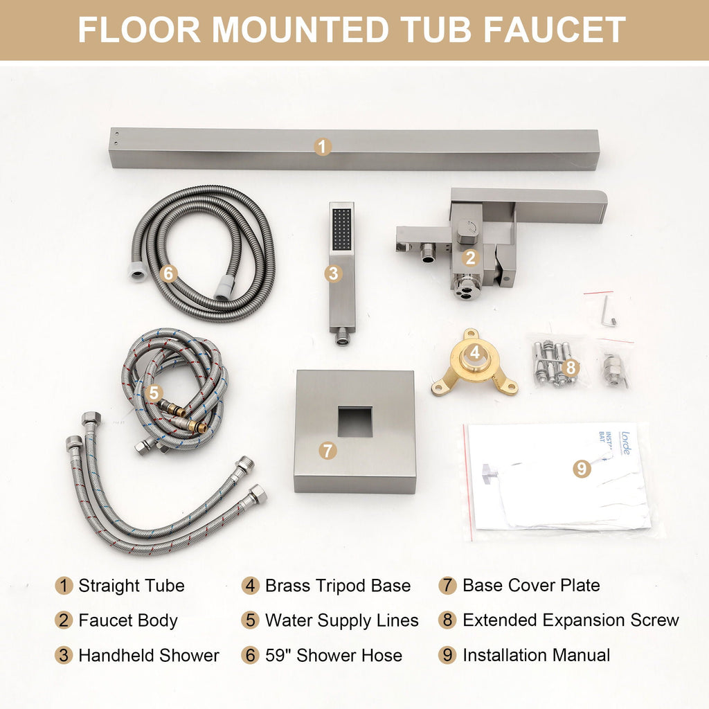 Freestanding Bathtub Faucet Waterfall Tub Filler with Hand Shower - Brushed Nickel