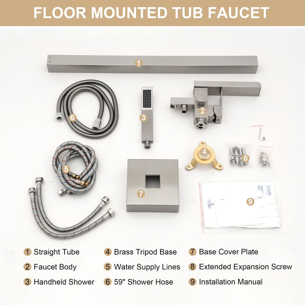Freestanding Bathtub Faucet Waterfall Tub Filler with Hand Shower - Brushed Nickel
