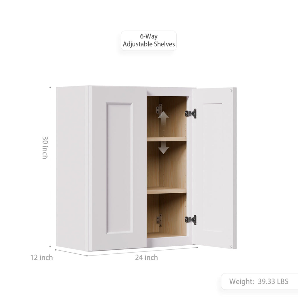 White Shaker Wood Wall Cabinet with Soft-Close Doors - White