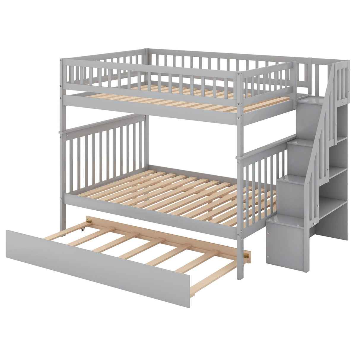 Bunk Bed with Staircase and Storage Options - Dark Gray or White
