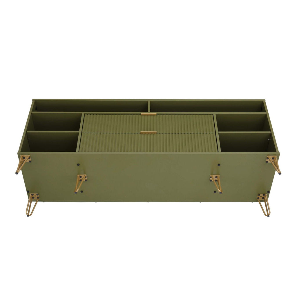Fluted TV Stand with Storage and Metal Legs - Multiple Colors
