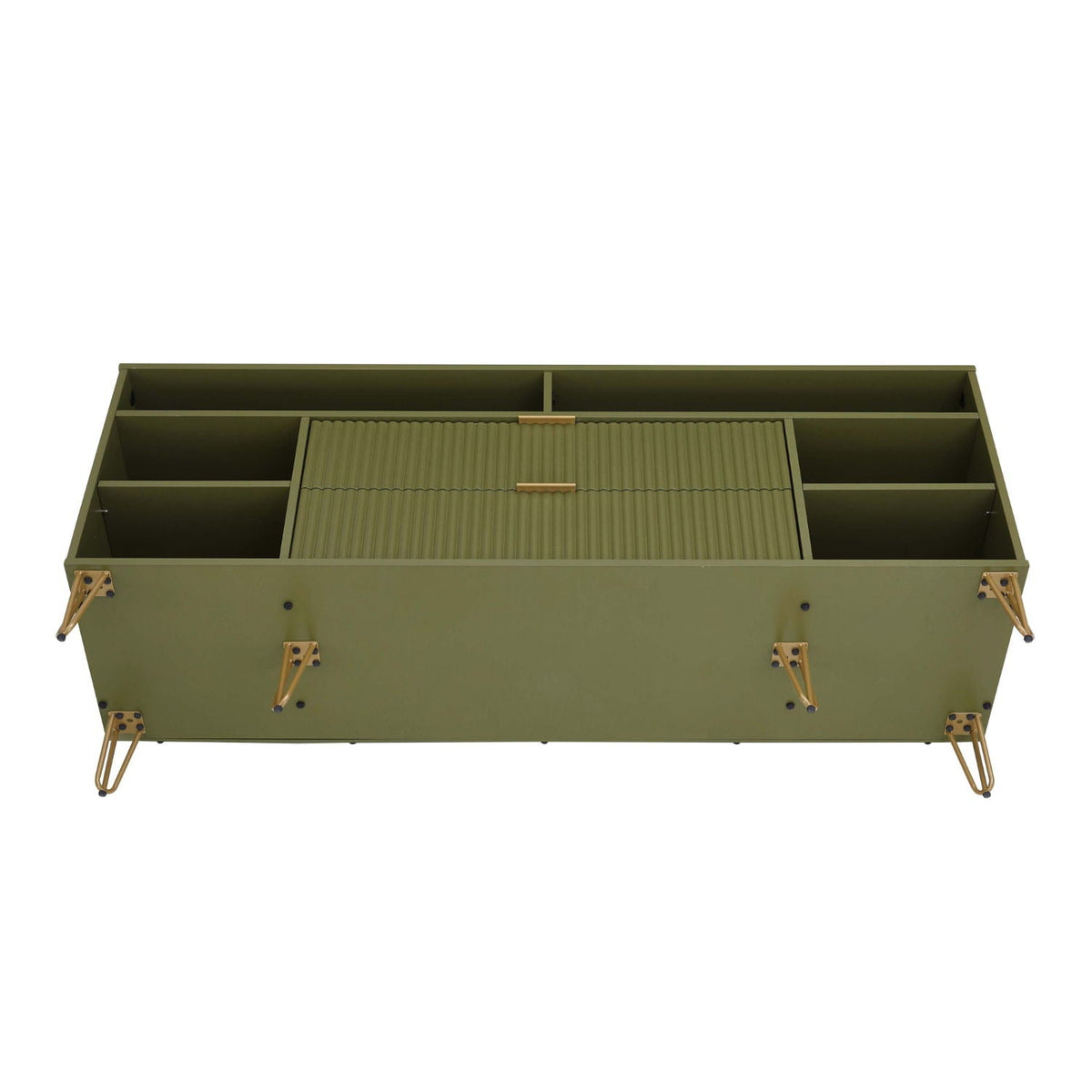 Fluted TV Stand with Storage and Metal Legs - Multiple Colors