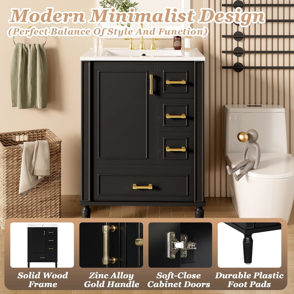 Traditional Bathroom Vanity Set with Soft Close Doors - Multiple Colors