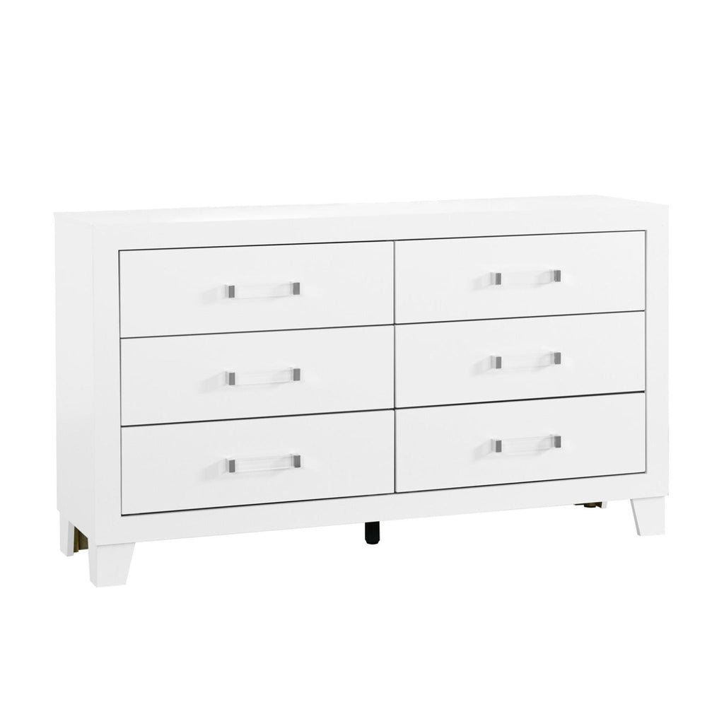White Dresser with Acrylic Hardware - 6 Drawers
