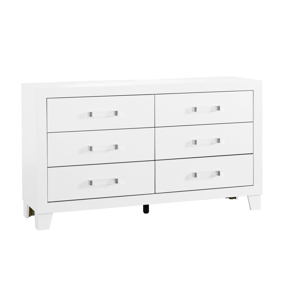 White Dresser with Acrylic Hardware - 6 Drawers