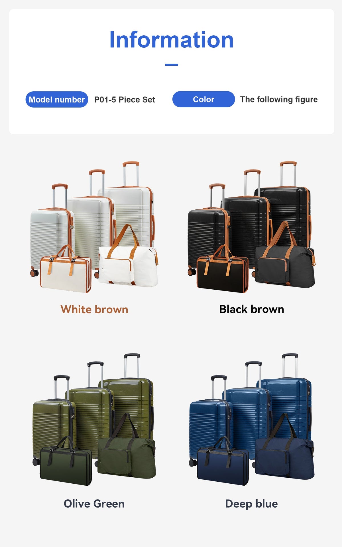 5-Piece Hardside Luggage Set with Spinner Wheels - Polypropylene