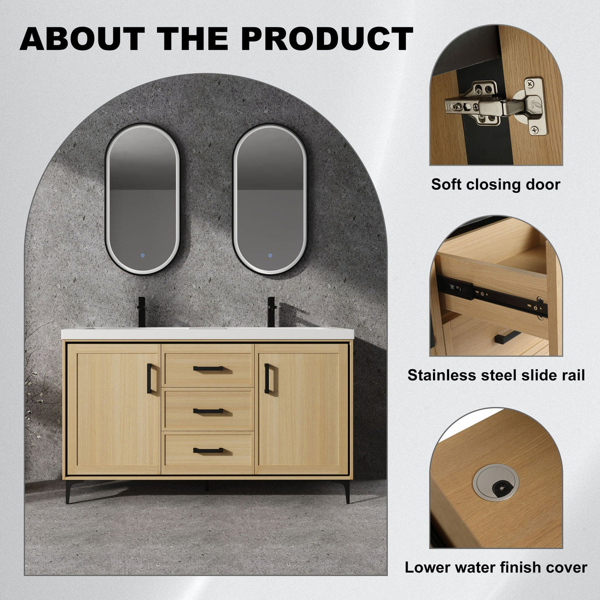 Original 60" Freestanding Bathroom Vanity with Double Resin Sink - Oak