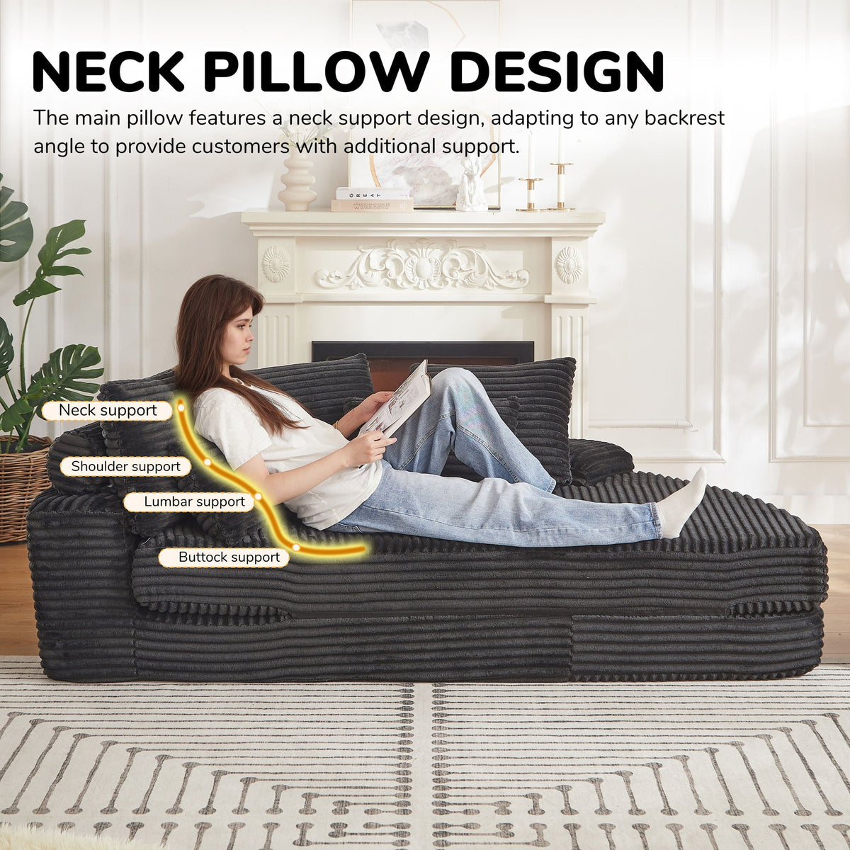 Semi Circular 2 In 1 Sofa Bed with Neck Pillow - Beige, Black, or Dark Green