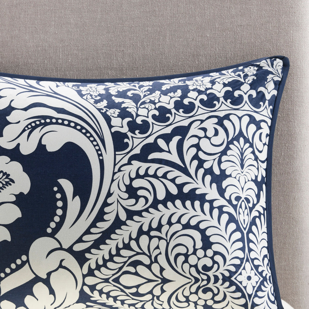 Indigo 7 Piece Cotton Printed Comforter Set with Damask Design - King