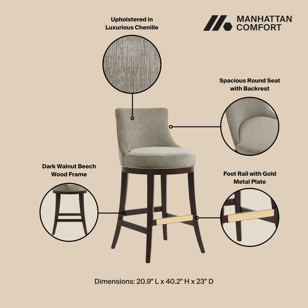 Bar Height Barstool with Backrest - Green, Light Brown, or Beige