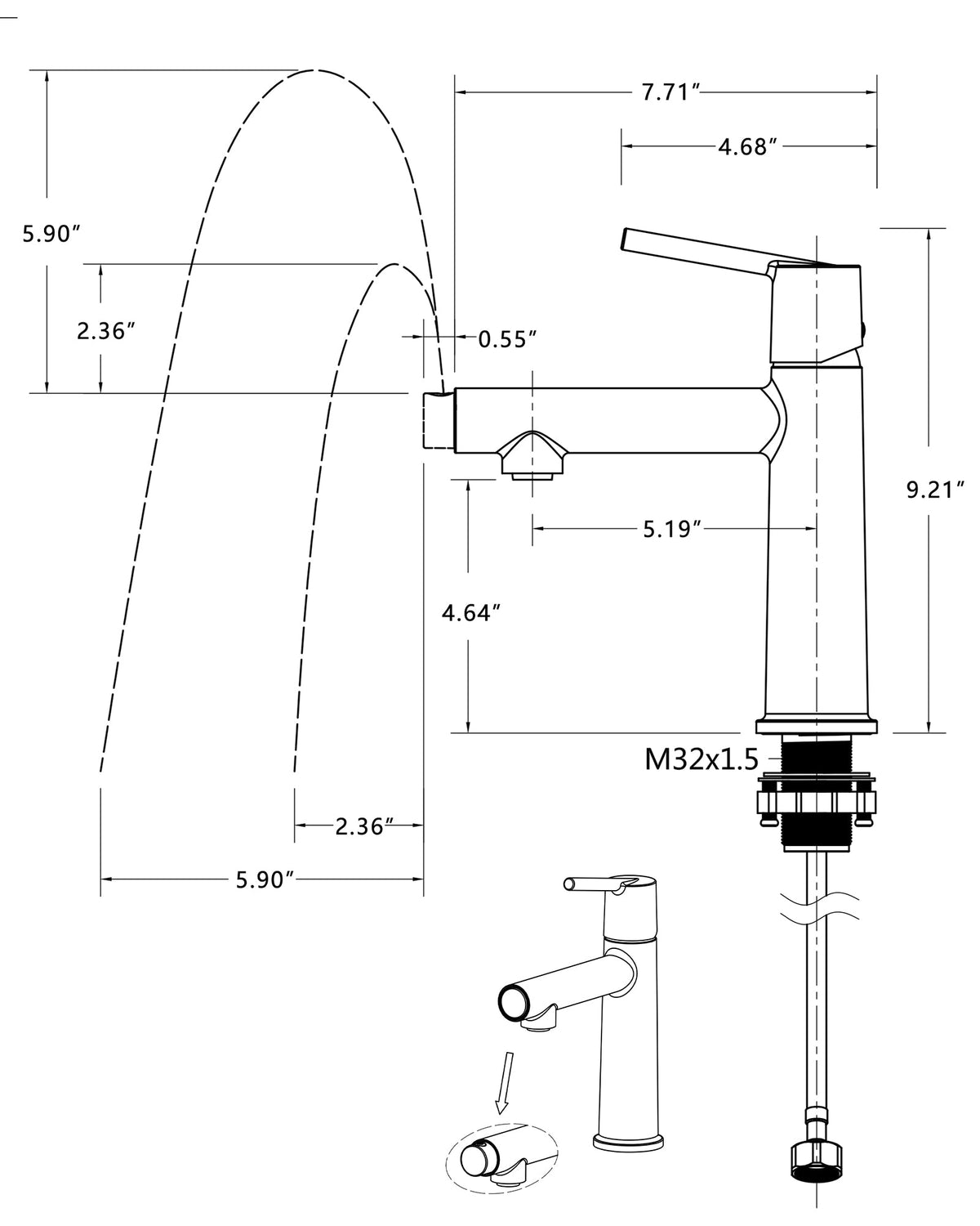 Chrome Single Handle Bathroom Faucet with Dual-Function - Polished Chrome