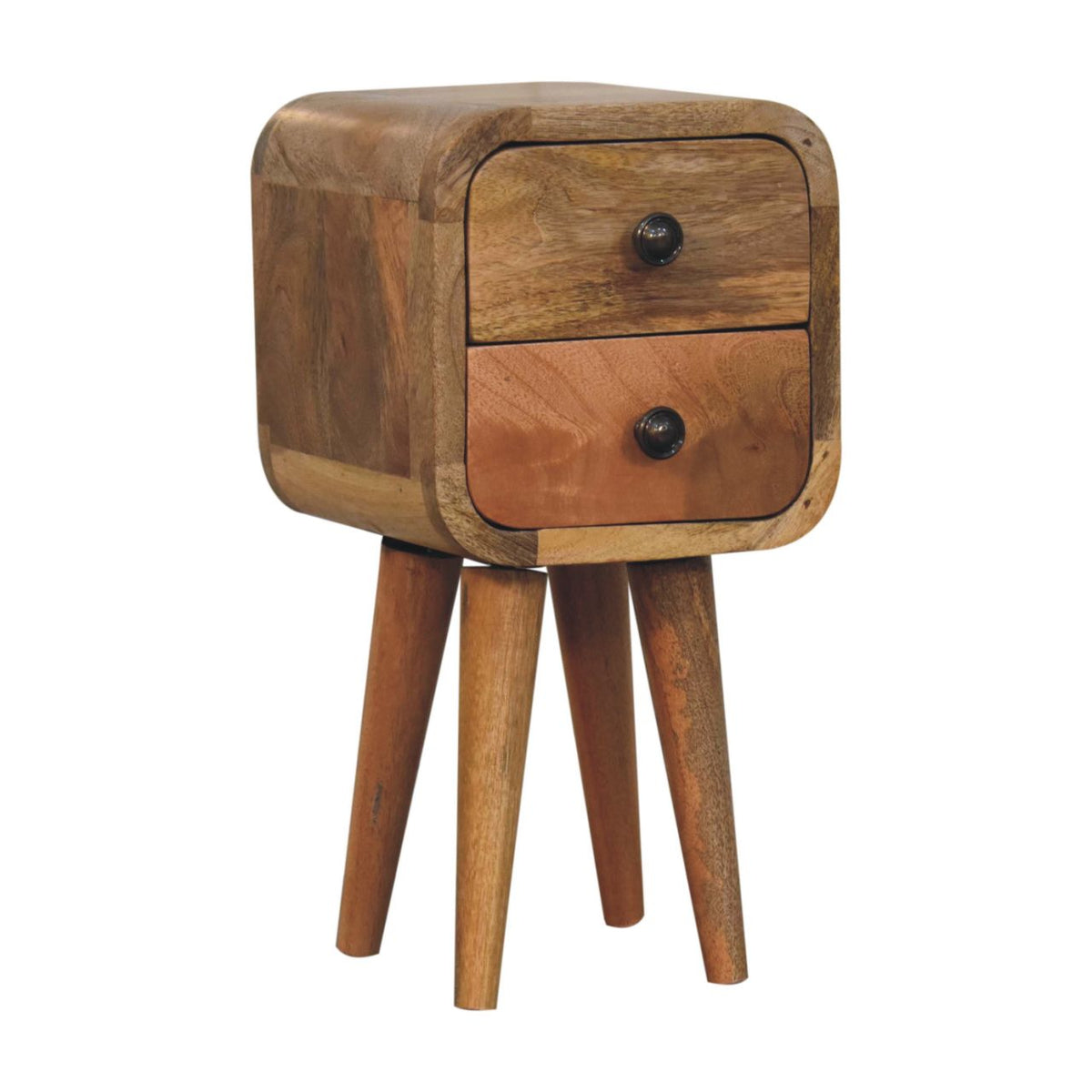 Solid Wood Extra Mini Curved Oak Bedside Table with Storage - Oak