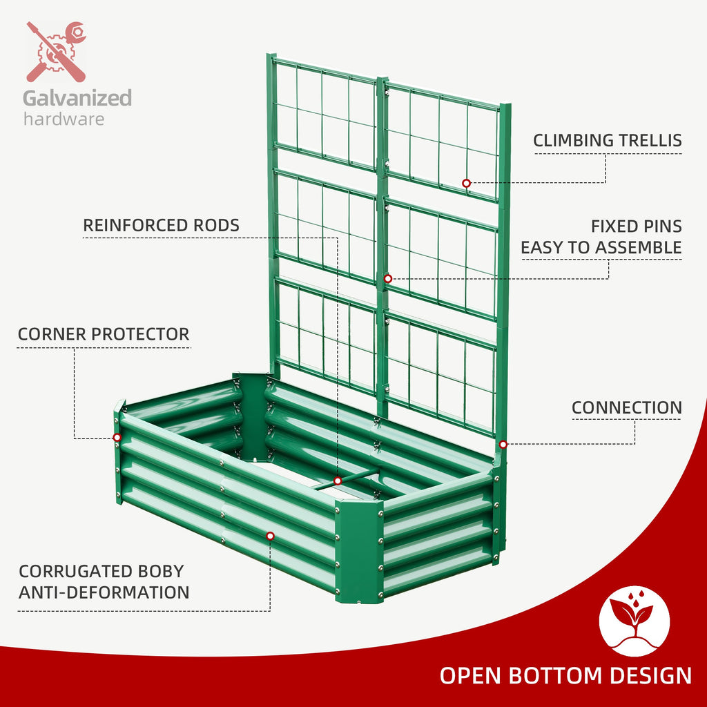Galvanized Raised Garden Bed with Arch Trellis – Green
