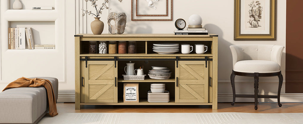 59.3'' Sideboard with Sliding Barn Door & Mesh Panels - Brown