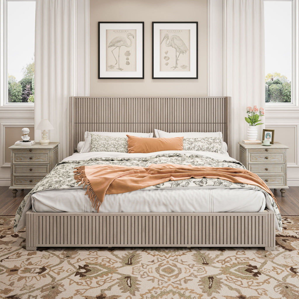 Platform Bed Frame with Headboard, Floor Standing Design - Queen & King