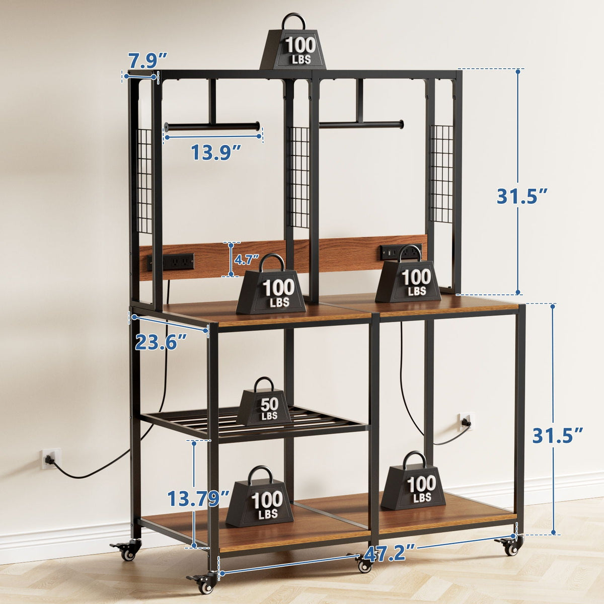 Double 3D Printer Stand with Filament Storage and Lockable Wheels - Black