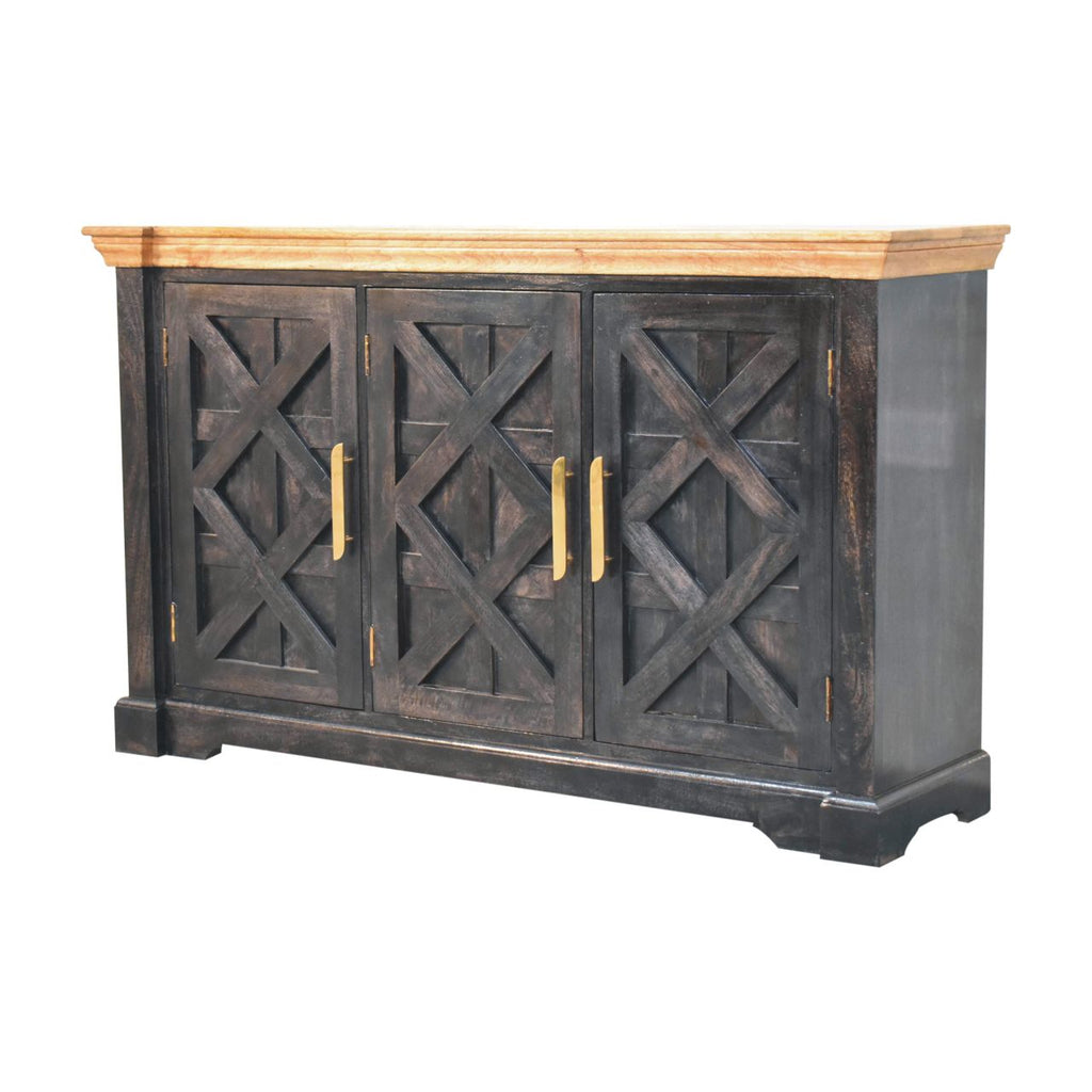 Solid Wood Regal Rustic Sideboard with 6 Compartments - Black & Oak