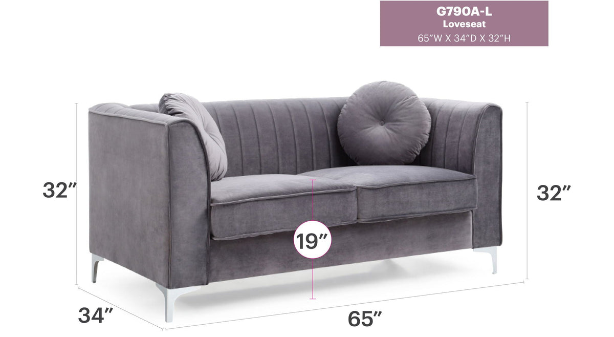 Glam Styled Micro Suede Loveseat with Channel Quilting - Multiple Colors