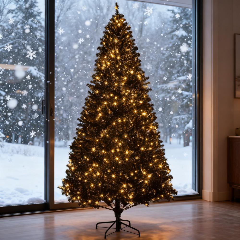 7.5 Ft Pre-Lit Artificial Christmas Tree with 500 LED Lights - Black