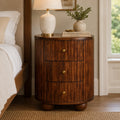Solid Wood Curved Fluted Nightstand with Three Drawers - Chestnut