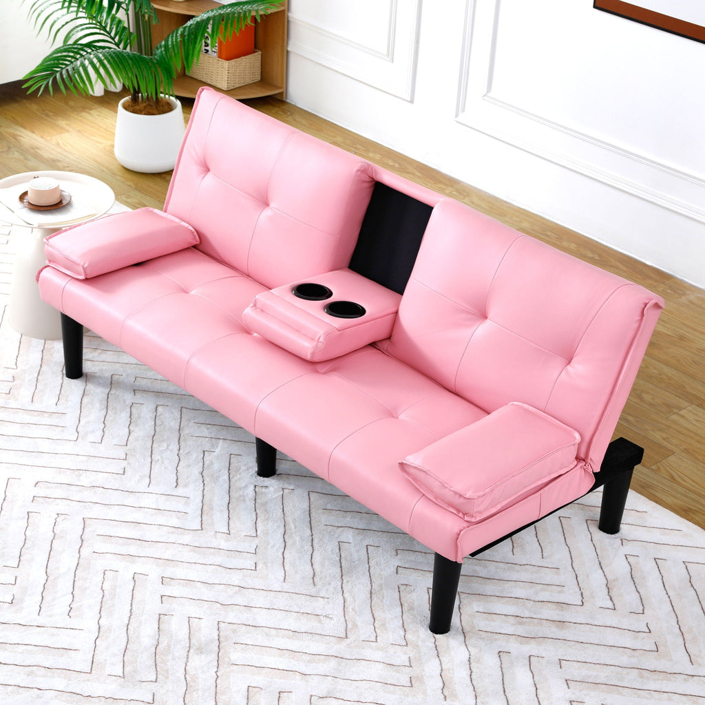 Foldable Sofa Bed with Cup Holder and Solid Wood Frame - Multiple Colors