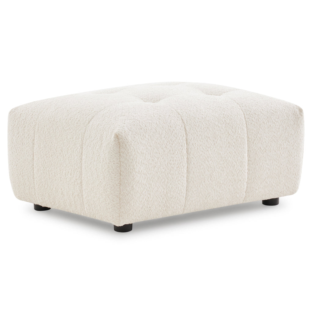 Bouclé Tufted Ottoman with Biscuit Tufting - White