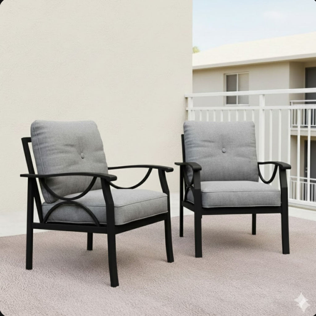 All-Weather Armchairs with Cushions, Modern Sculptural Design – Beige or Dark Gray