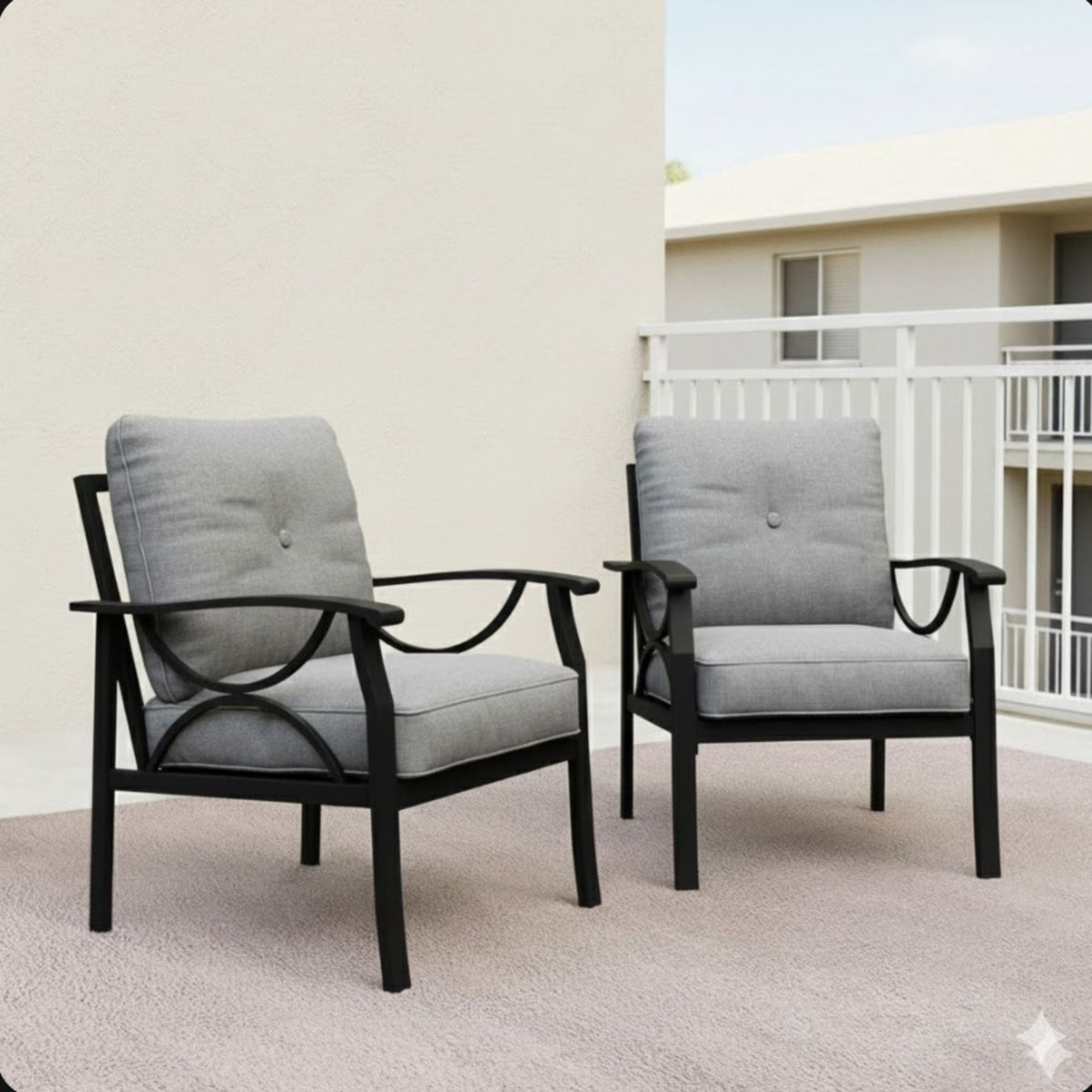 All-Weather Armchairs with Cushions, Modern Sculptural Design – Beige or Dark Gray