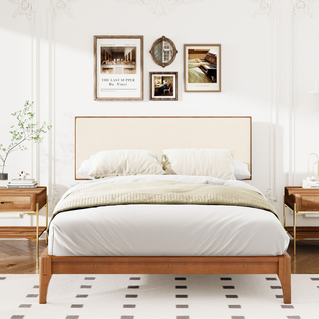 King Size Solid Dry Bamboo Platform Bed with Adjustable Headboard - Brown